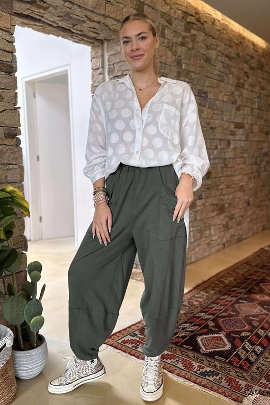 Made in Italy Lagenlook Shelby Cocoon Pant Deep Khaki - 